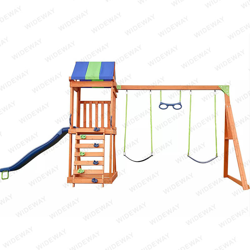 Features and components typically found in a wooden swing set